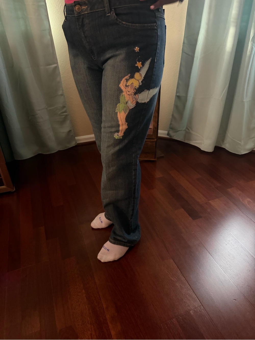 Disney Women’s Dark Wash Jeans with Tinkerbell Graphic